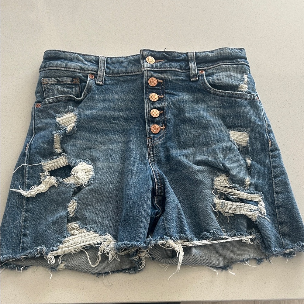 Maurices Button-Fly Super High Rise Distressed Jean Shorts Size 10